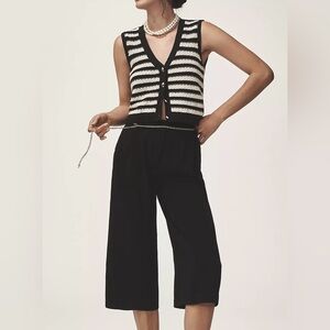 NWT Size M - Anthropologie Pleated Wide Leg Culotte Trousers in Black